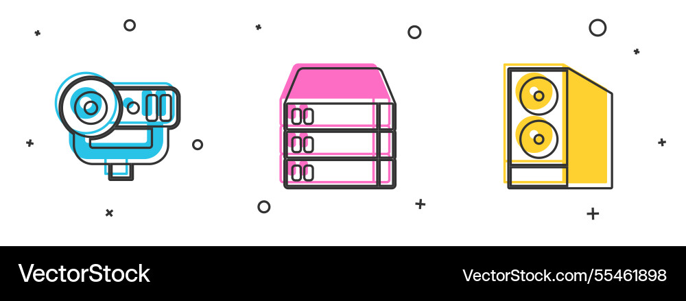 Set web camera server data hosting and case Vector Image