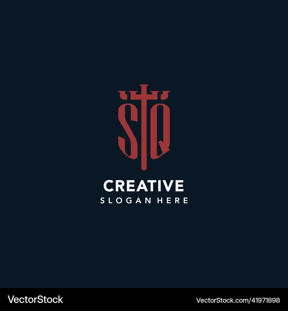 Sq initial monogram logos with sword and shield Vector Image