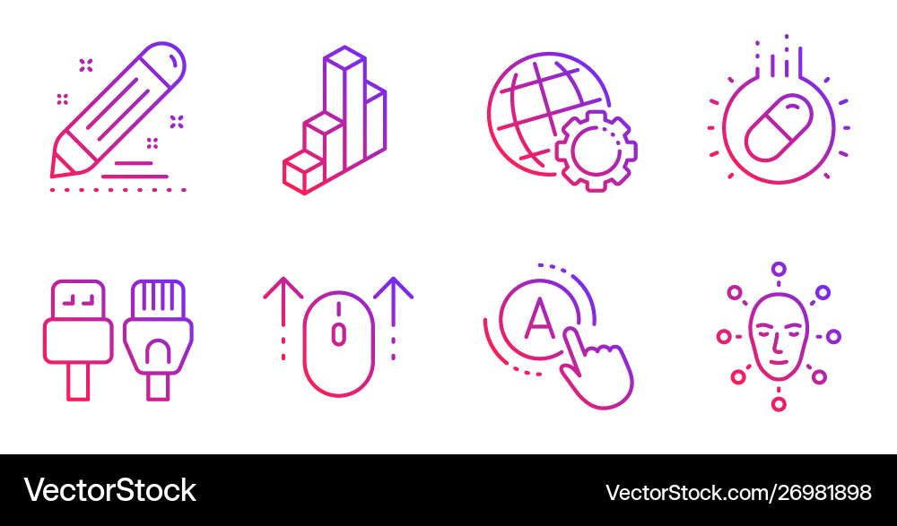 Swipe up ab testing and globe icons set capsule Swipe up ab testing and globe icons set capsule vector image