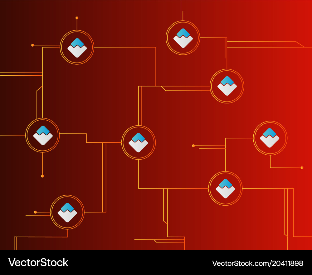 Waves blockchain style on red background vector image