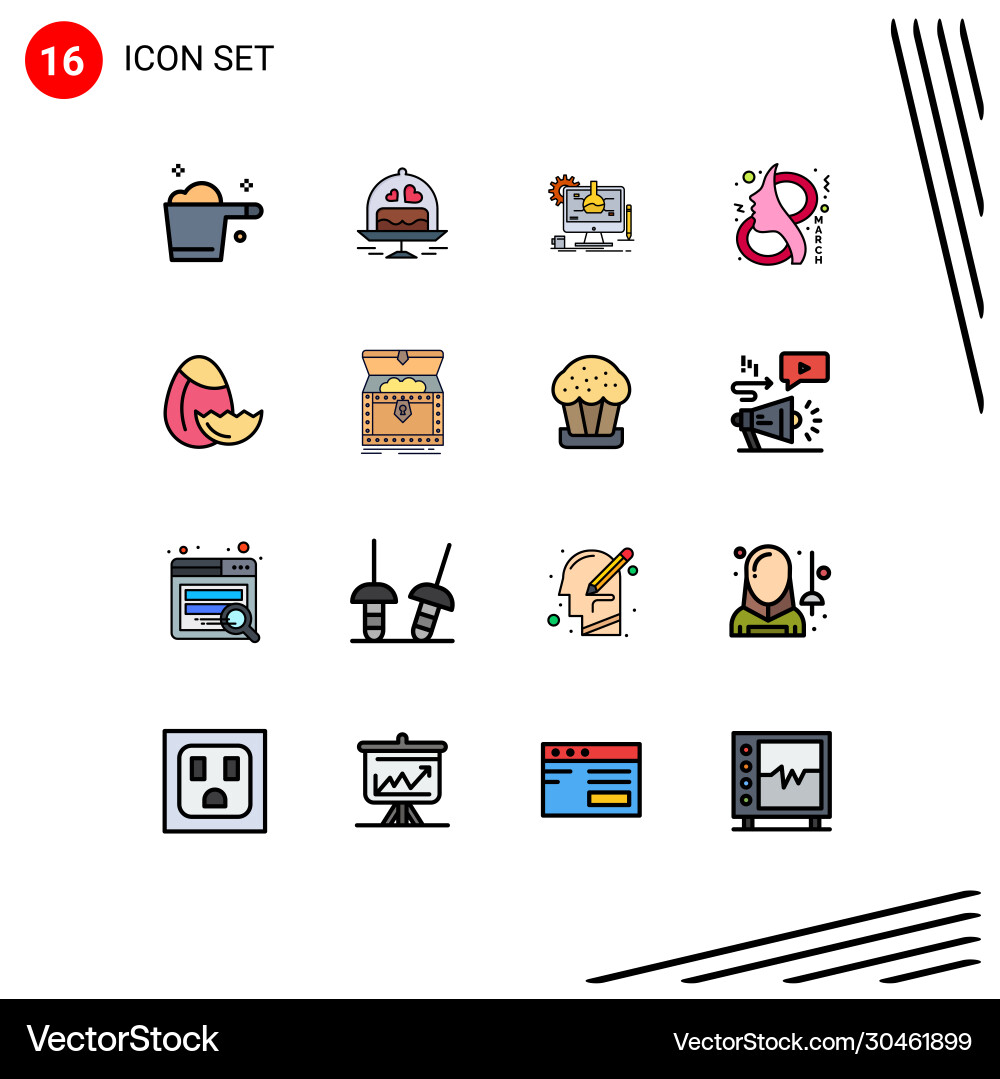 16 universal flat color filled lines set for web Vector Image