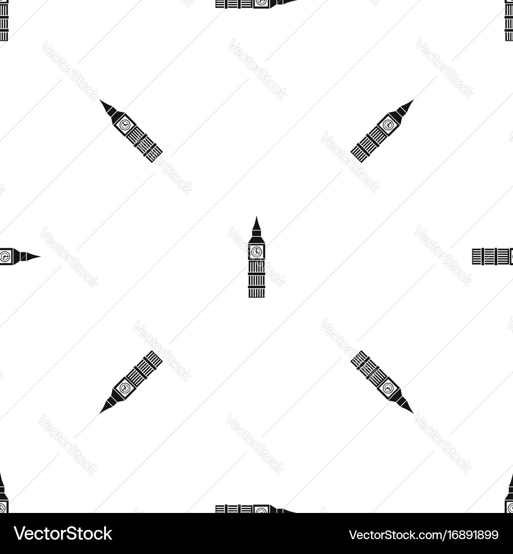 Big ben clock pattern seamless black Vector Image