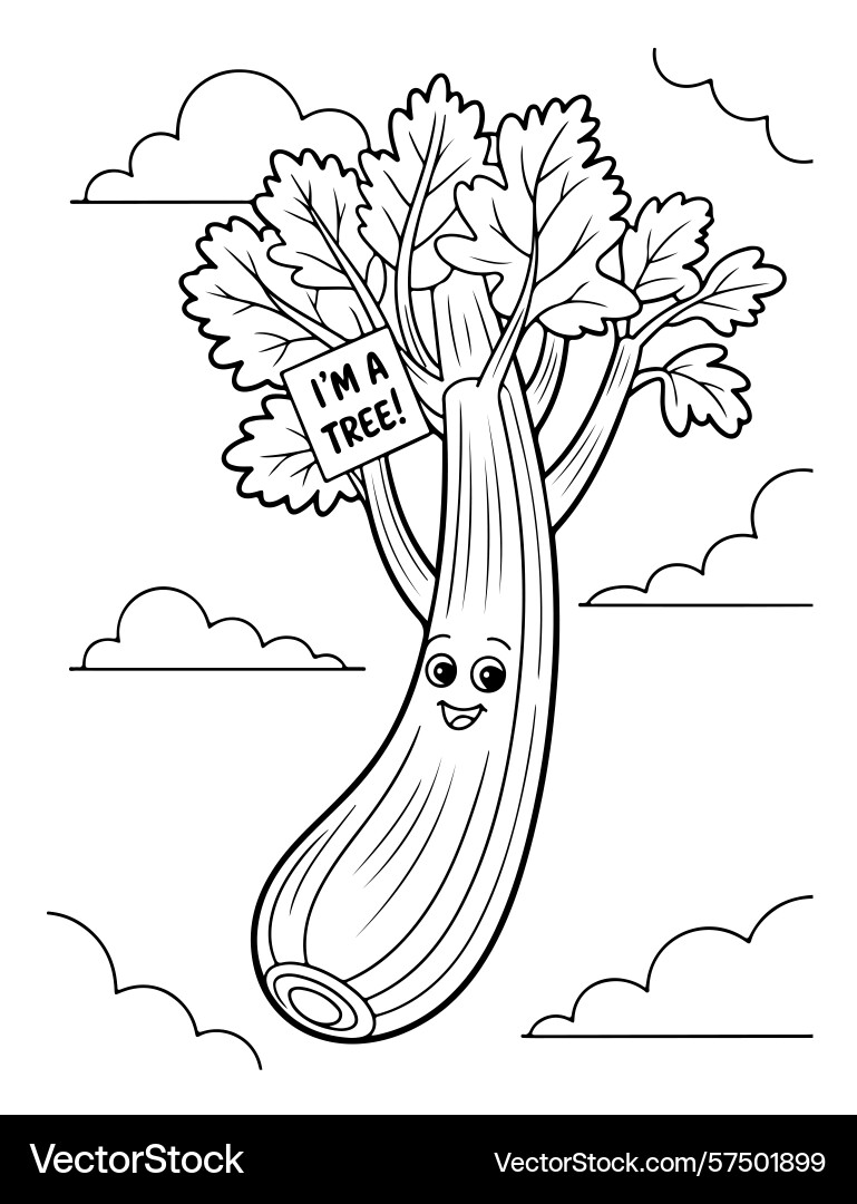 Celery character with a sign saying i am tree Celery character with a sign saying i am tree Vector Image