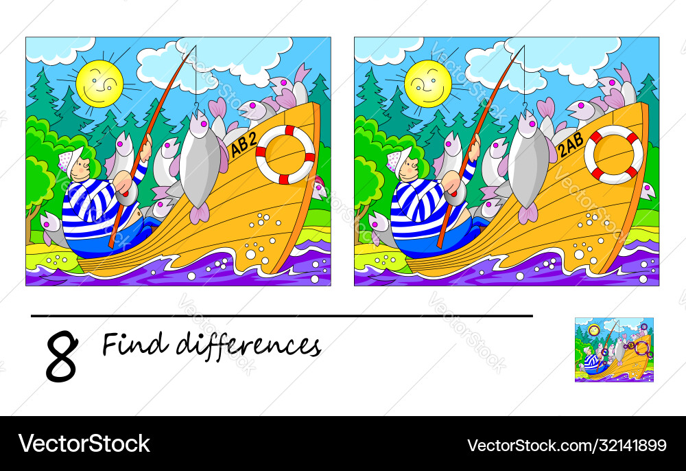 Find 8 differences logic puzzle game for children Find 8 differences logic puzzle game for children vector image