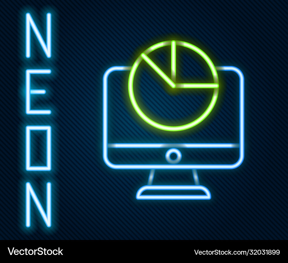 Glowing neon line computer monitor with graph Glowing neon line computer monitor with graph vector image
