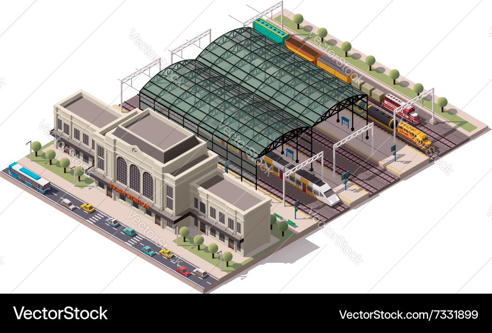 Isometric train station Royalty Free Vector Image