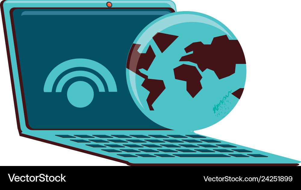 Laptop computer with planet earth and signal wifi vector image