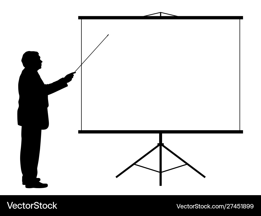 Man with pointer showing presentation on screen Vector Image