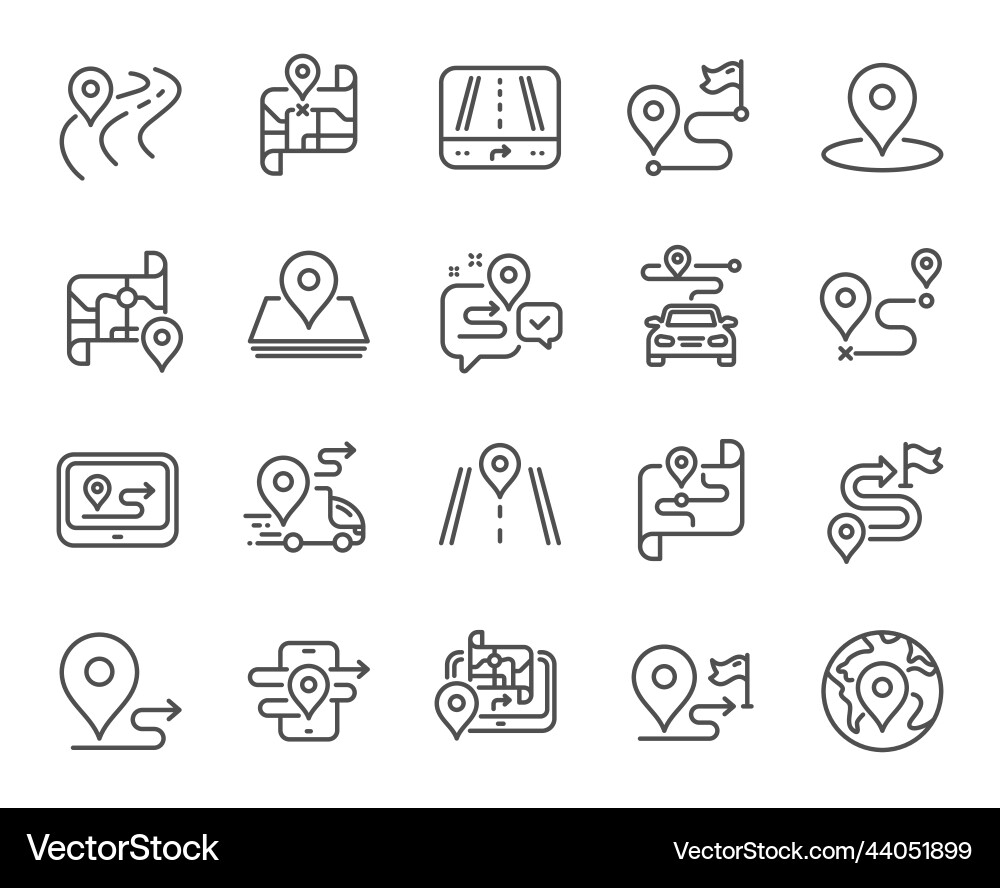 Road map line icons journey path route Road map line icons journey path route vector image