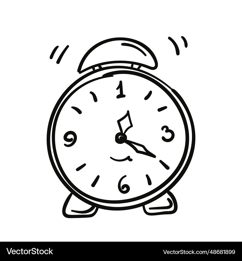 Round retro alarm clock with hands showing Round retro alarm clock with hands showing vector image