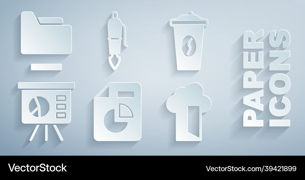 Set document with graph chart coffee cup to go Set document with graph chart coffee cup to go vector image