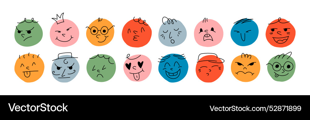 Set of round characters with various face emotions Set of round characters with various face emotions Vector Image