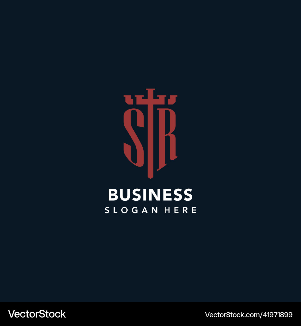 Sr initial monogram logos with sword and shield Vector Image