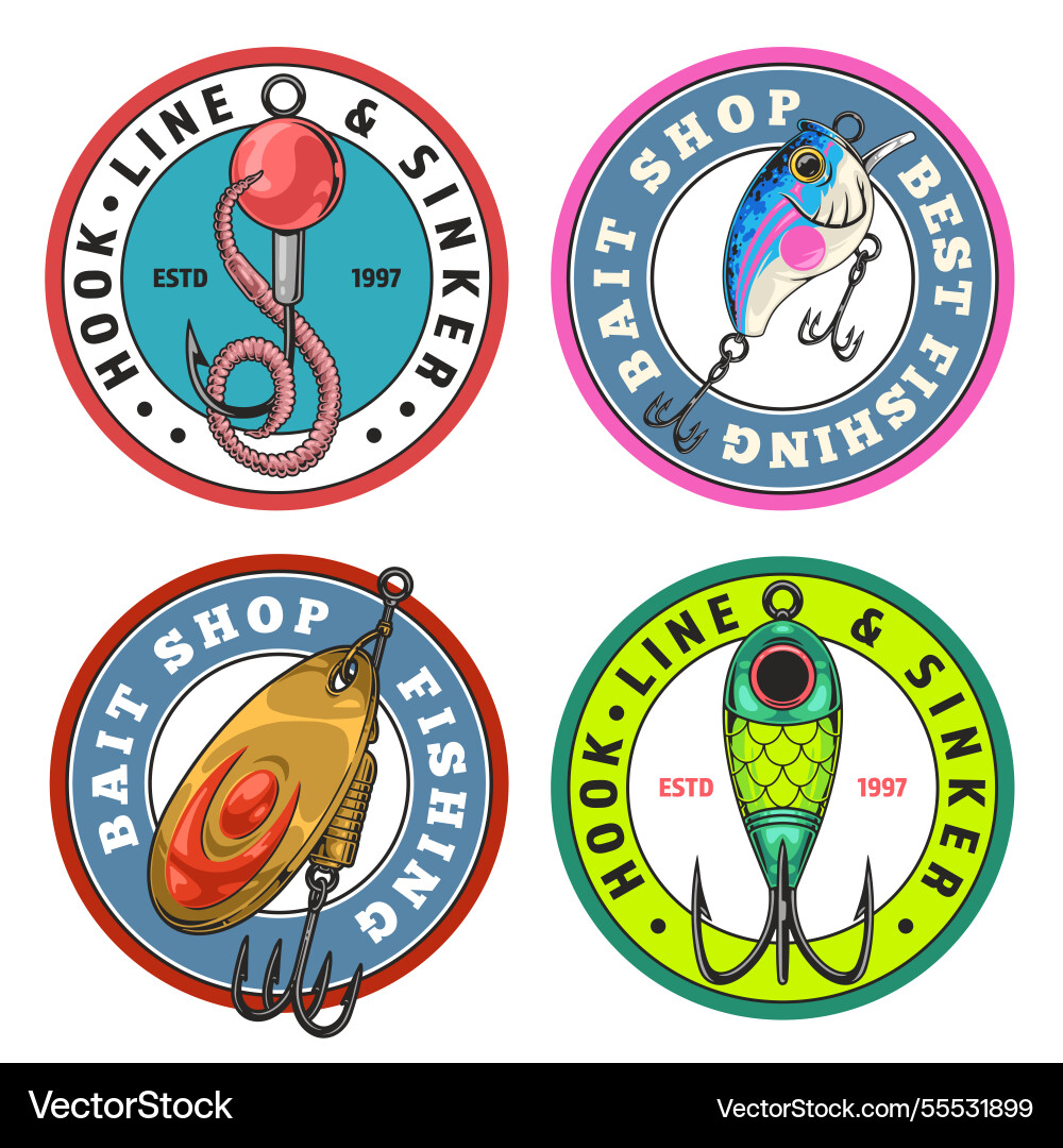Unique fishing shop logo designs featuring bait Unique fishing shop logo designs featuring bait vector image
