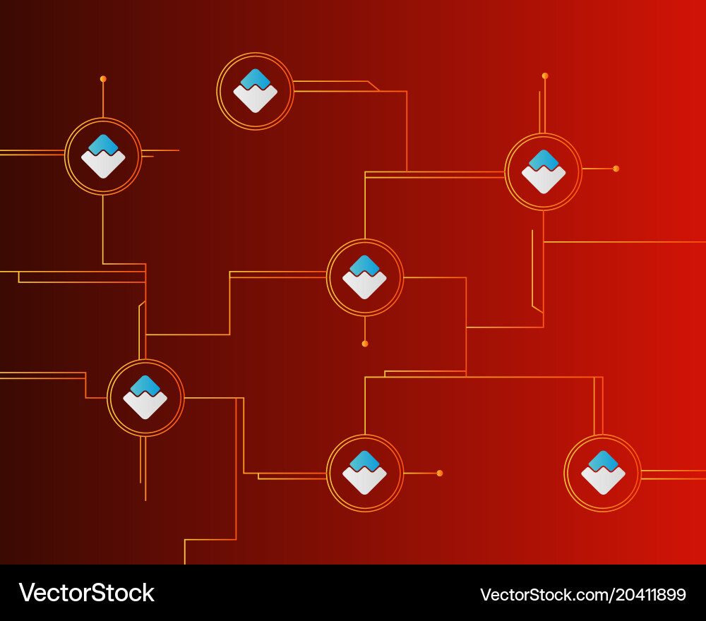 Waves blockchain style on red background vector image