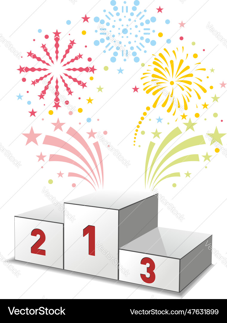 Winners Podium with Fireworks Vector Image