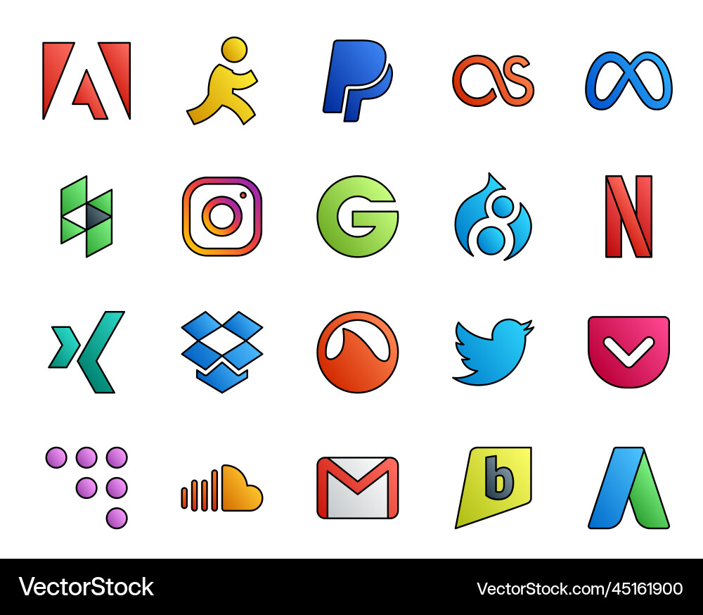 20 social media icon pack including coderwall vector image