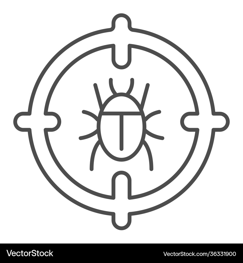 Bug in target thin line icon web security concept Vector Image