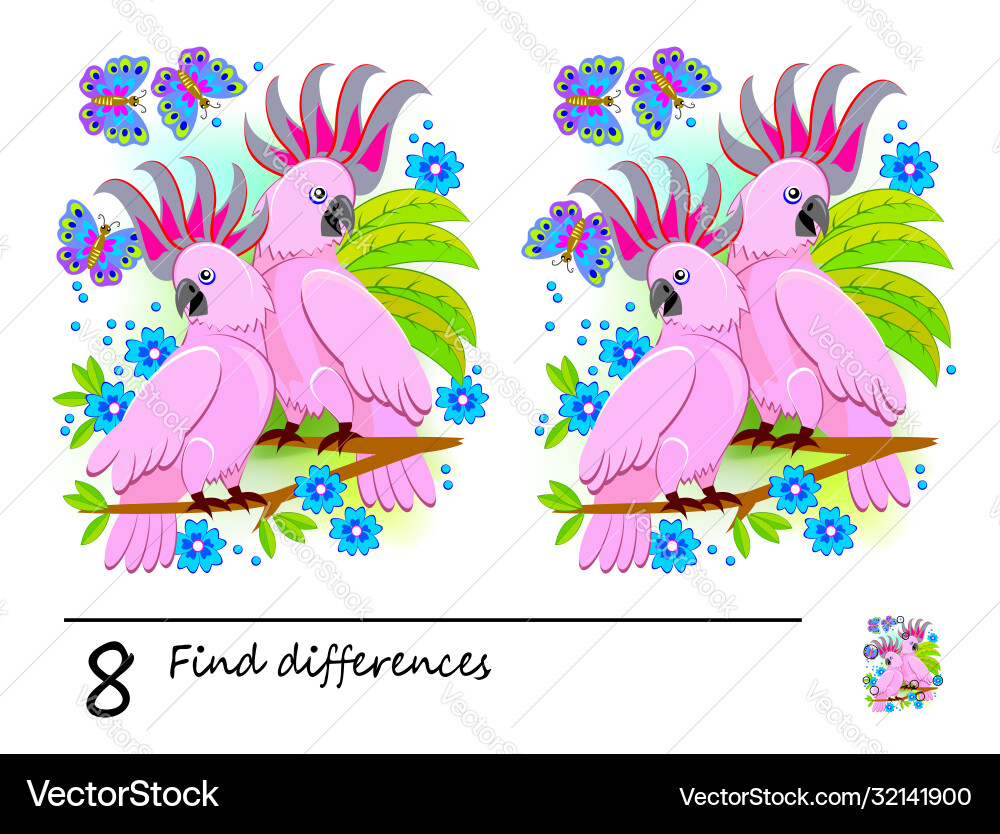 Find 8 differences logic puzzle game for children Find 8 differences logic puzzle game for children vector image