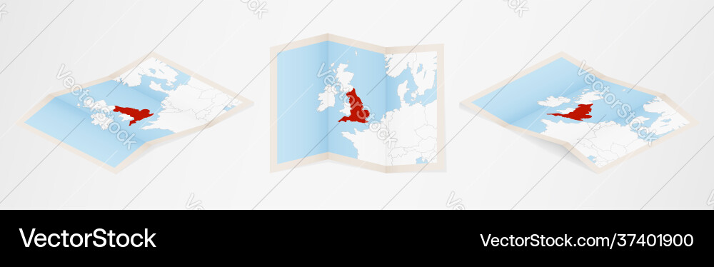 Folded map england in three different versions vector image