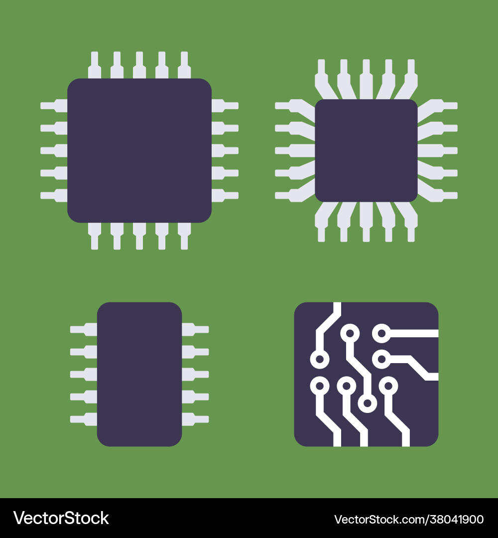Micro chip processor icons set cpu electronic vector image