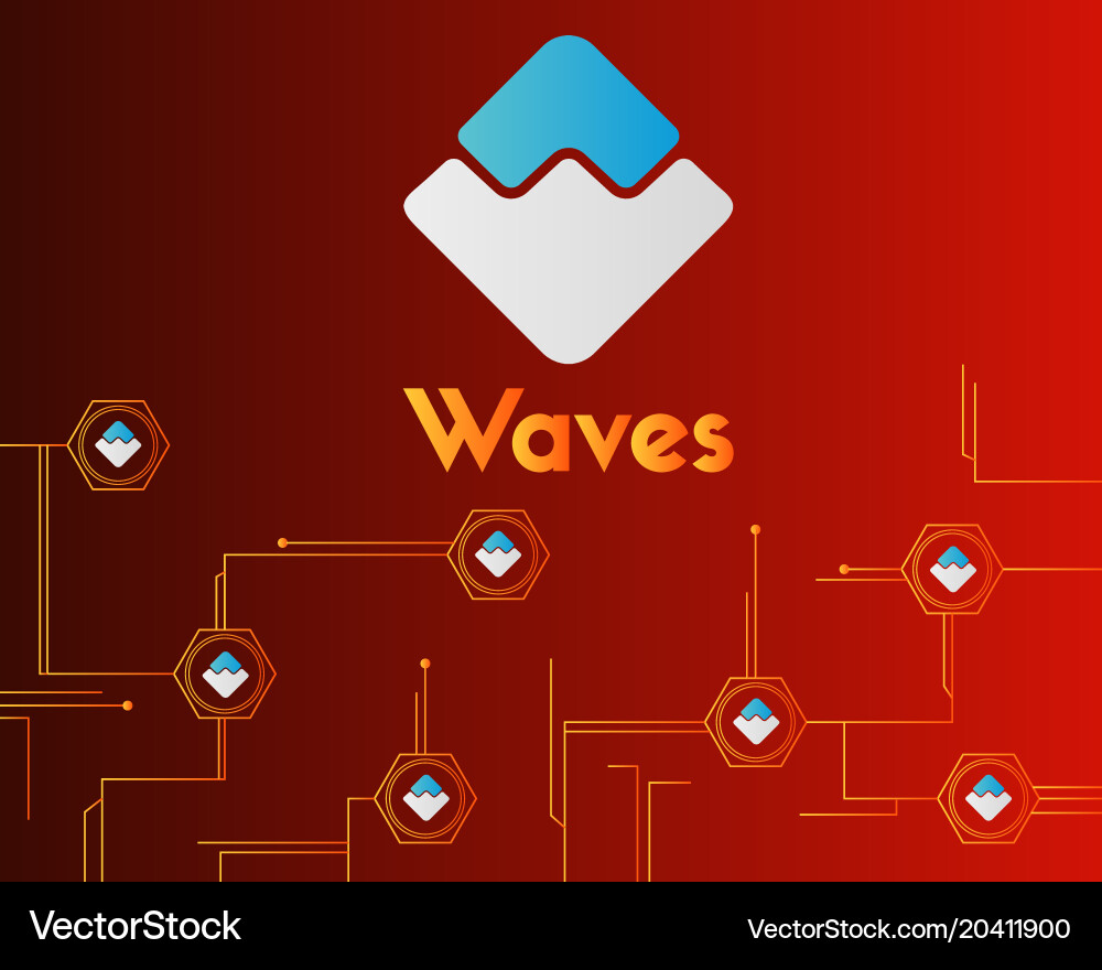 Waves blockchain style on red background vector image