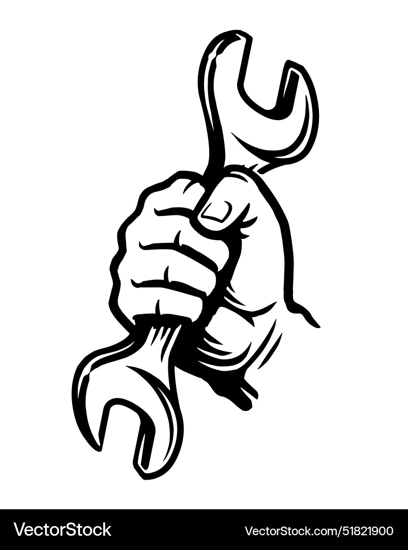 Working hand with wrench tool spanner in fist Working hand with wrench tool spanner in fist vector image
