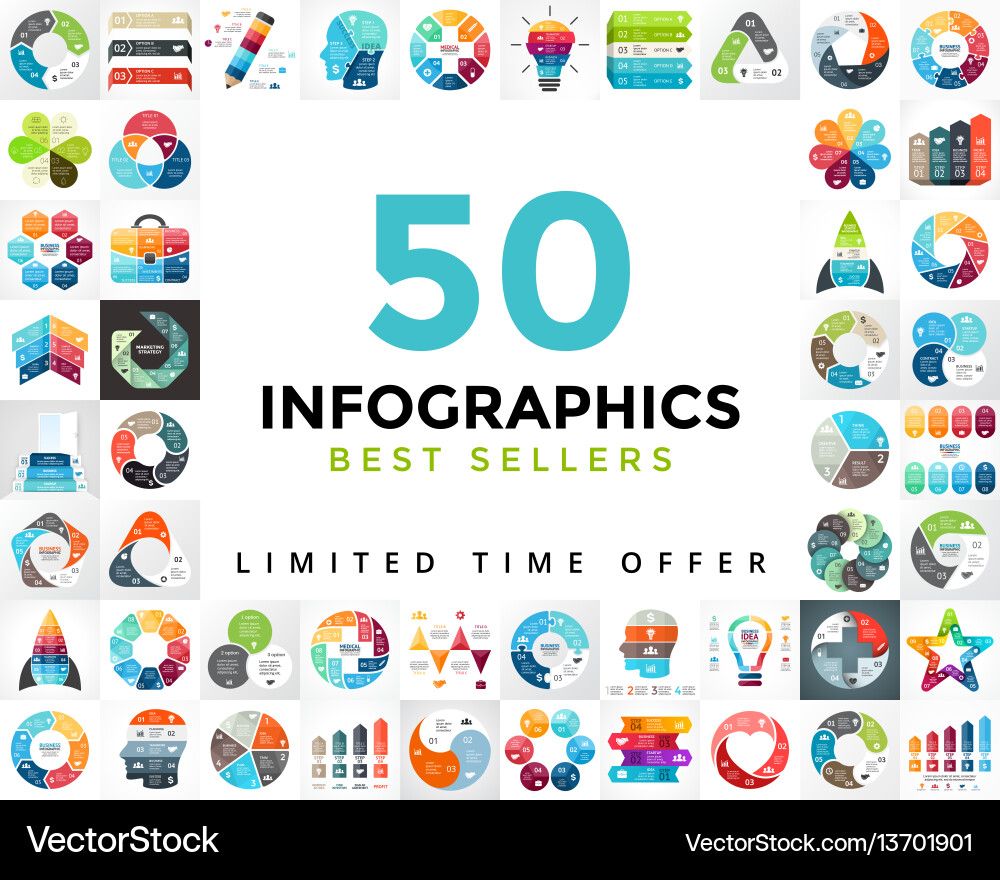 Circle infographics set 50 best seller Circle infographics set 50 best seller vector image