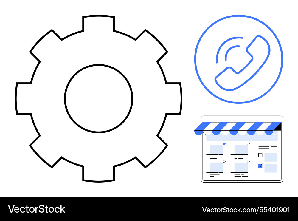 Gear phone call and website interface elements Gear phone call and website interface elements vector image