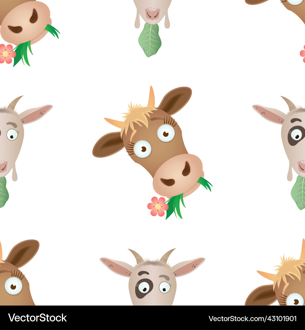 Graphic seamless pattern with cows and goats Vector Image