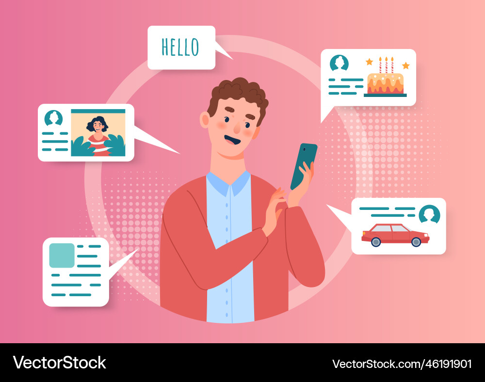 Man Using Smartphone - Concept Vector Image