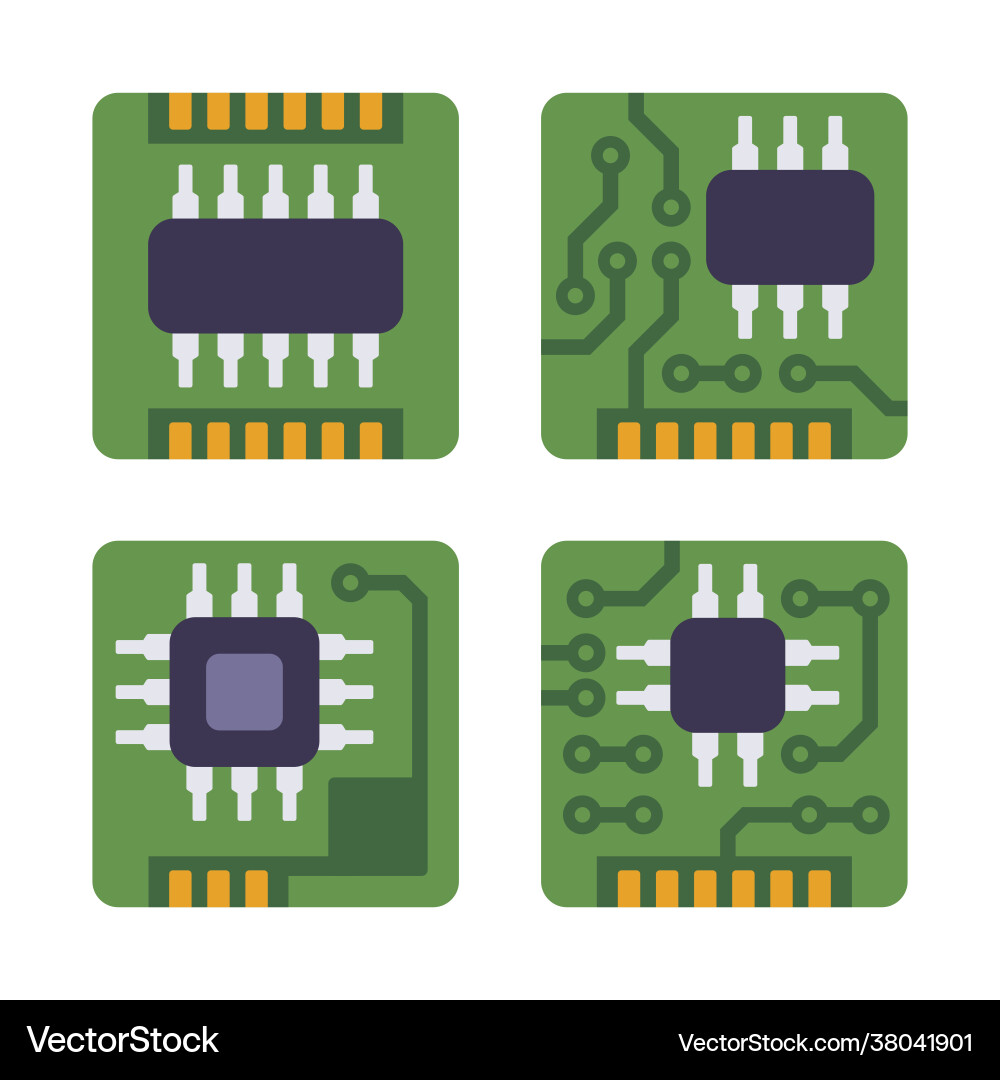 Micro chip processor icons set cpu electronic Micro chip processor icons set cpu electronic Vector Image
