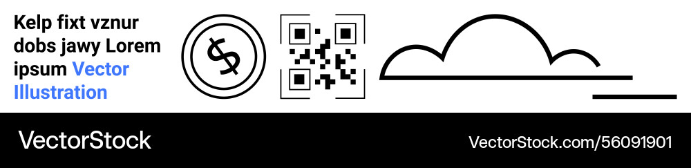 Qr code with currency sign simple cloud line Qr code with currency sign simple cloud line vector image