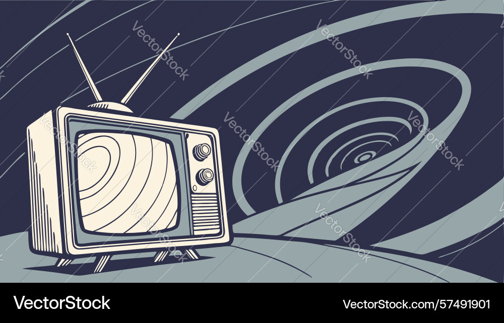 Retro tv displaying abstract swirling pattern vector image
