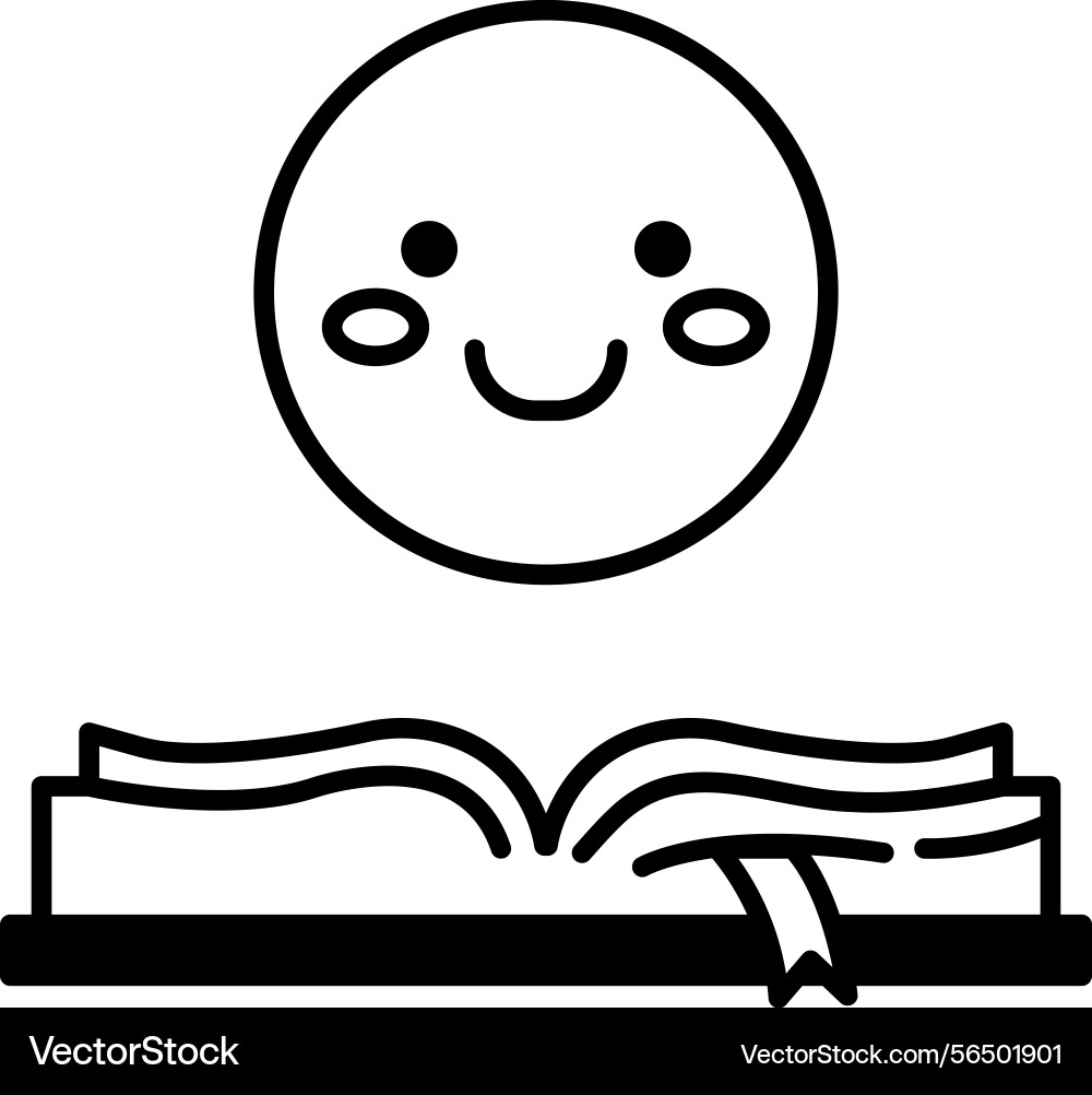 Smiling face is drawn on top of an open book Smiling face is drawn on top of an open book Vector Image