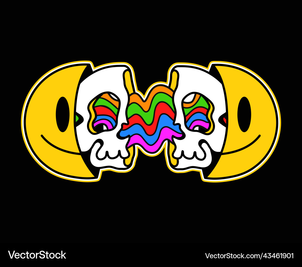 Two half of skull facesmile facevibrant rainbow Two half of skull facesmile facevibrant rainbow vector image