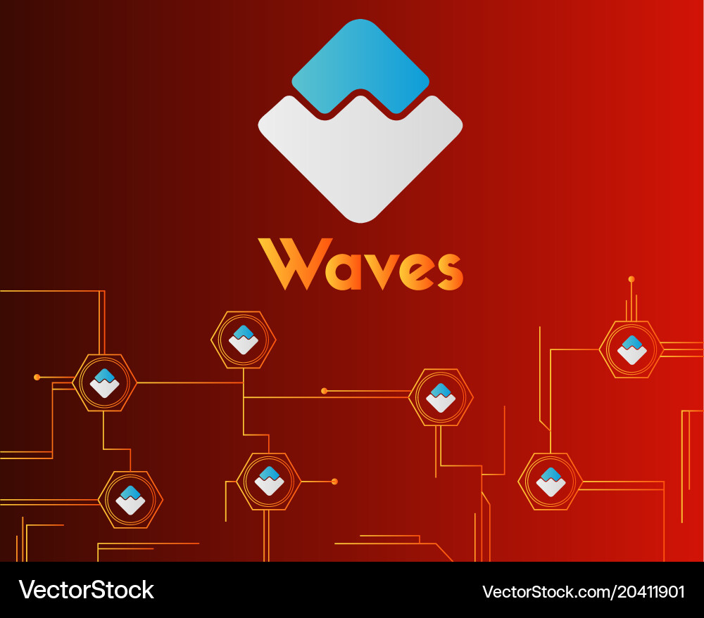 Waves blockchain style on red background vector image