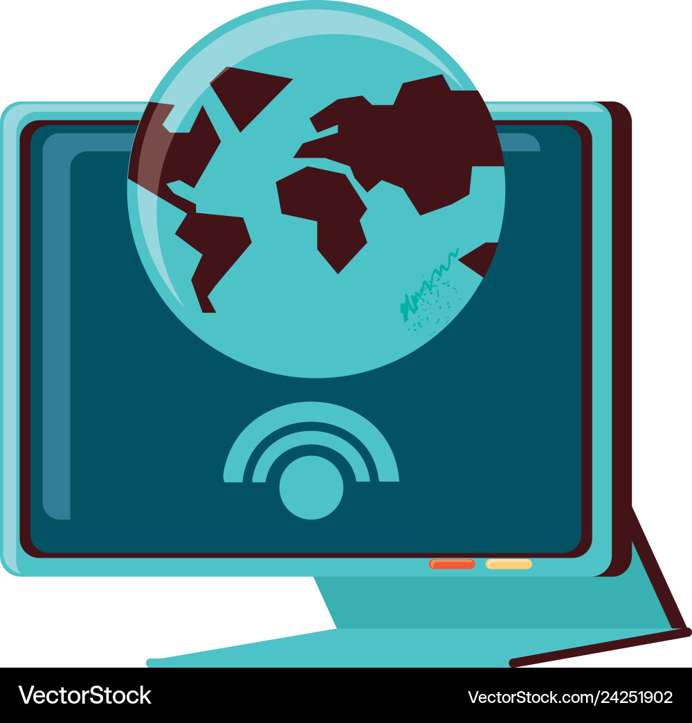 Computer monitor with planet earth and signal wifi Computer monitor with planet earth and signal wifi Vector Image