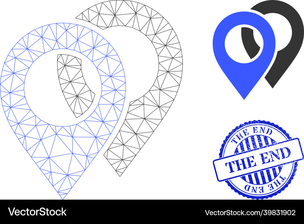 End textured badge and web carcass map markers End textured badge and web carcass map markers vector image