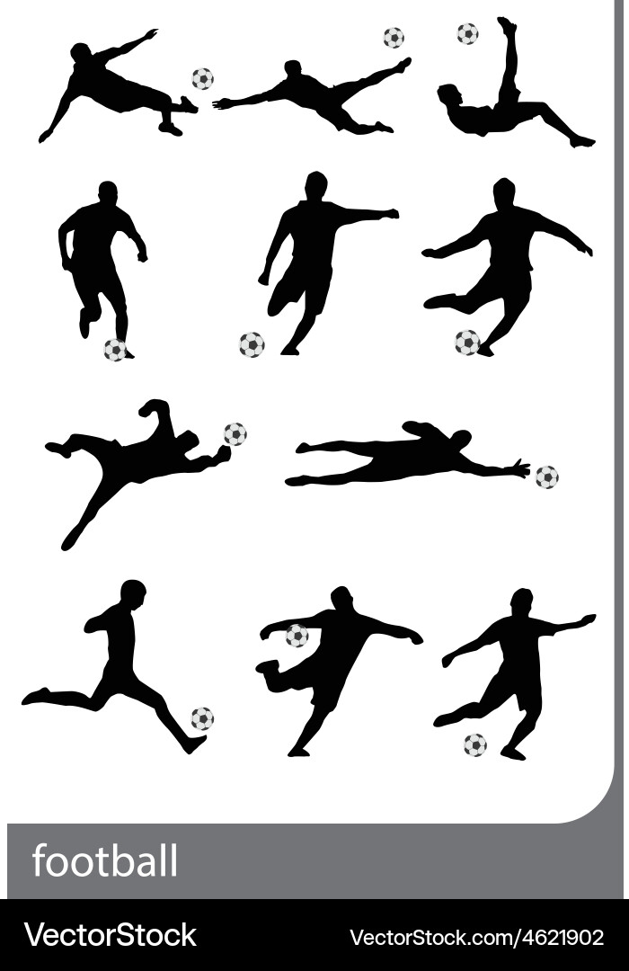 Football Player Silhouettes - Action Shot Vector Image
