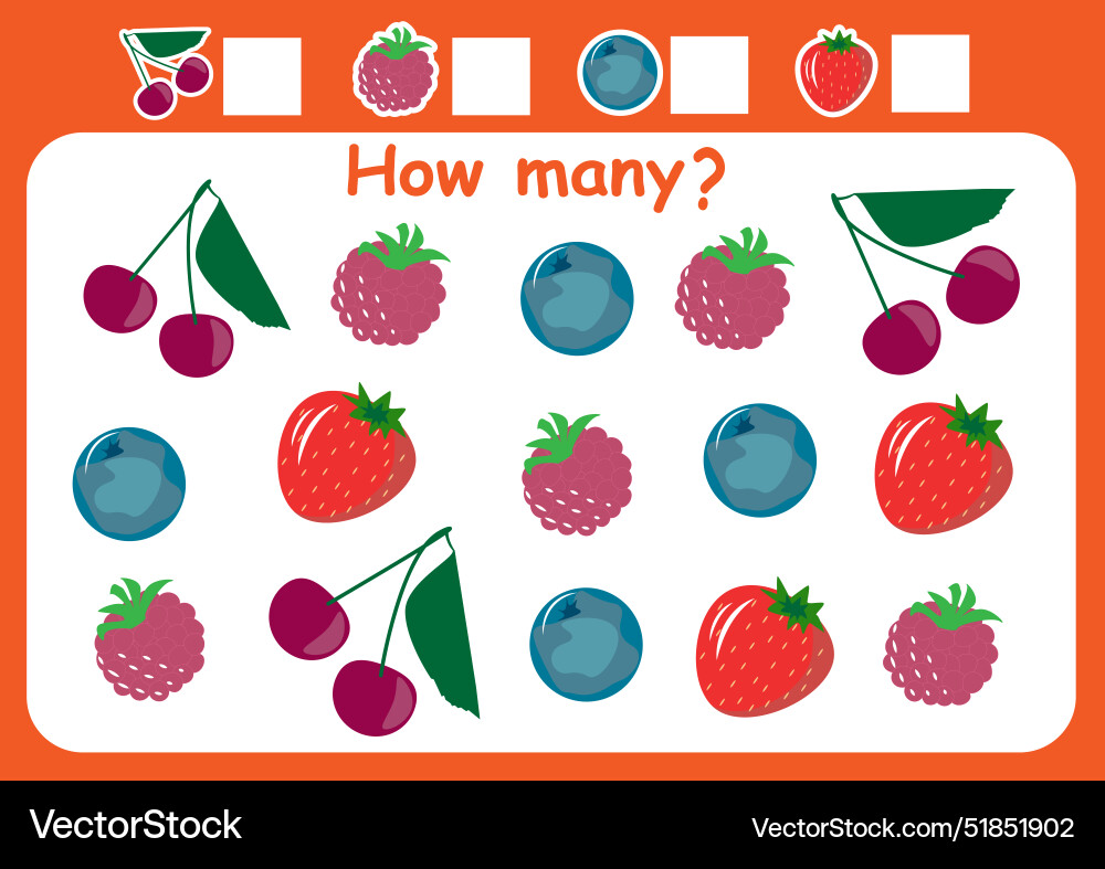 How many are there fruits and berry counting game vector image