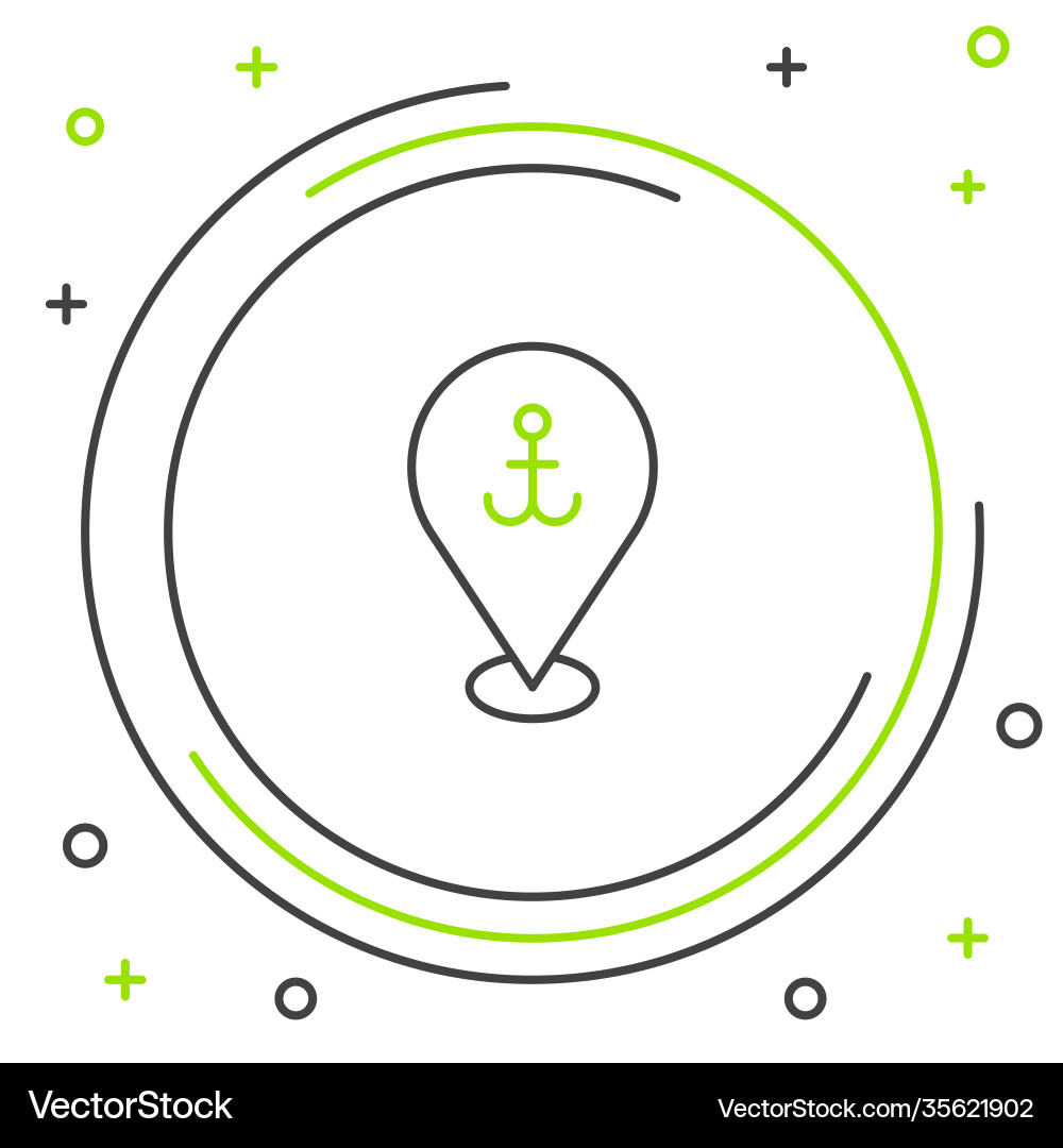 Line map pointer with anchor icon isolated vector image
