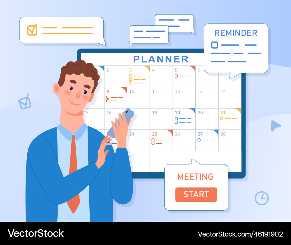 Man planning workflow Man planning workflow Vector Image
