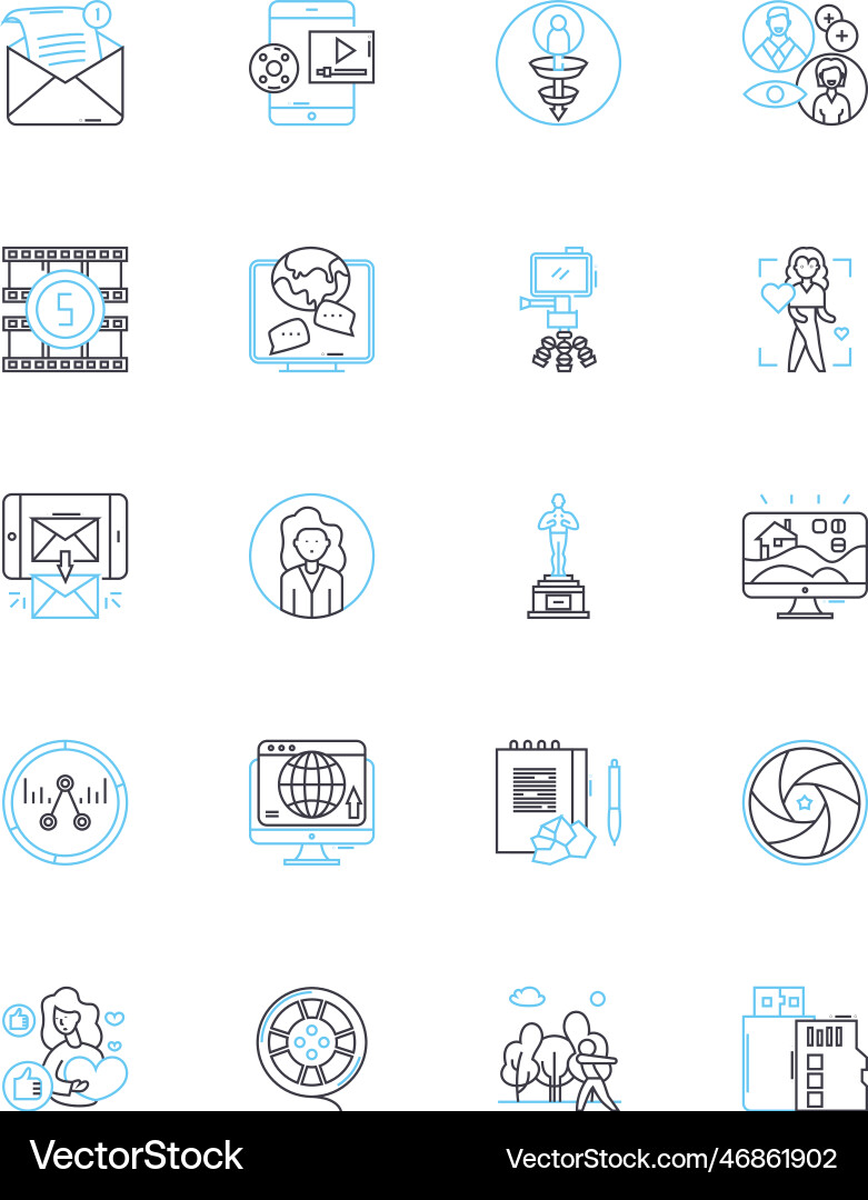 Print media linear icons set typography layout Print media linear icons set typography layout Vector Image