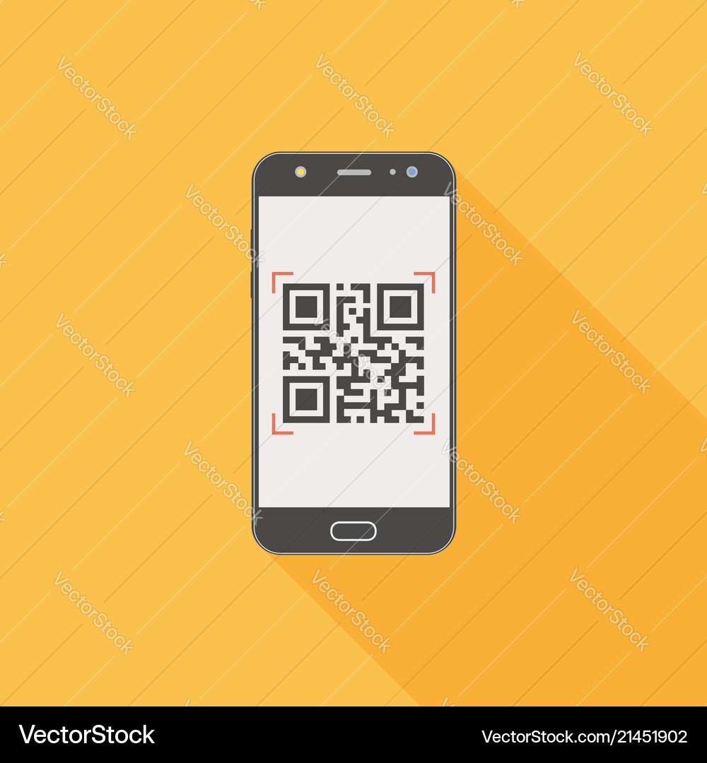 Qr code on mobile phone flat design icon with long Qr code on mobile phone flat design icon with long vector image