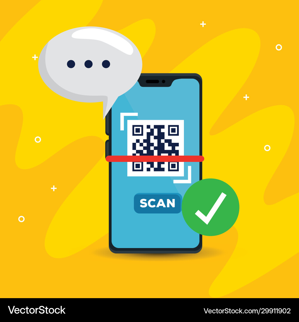 Scan-Code qr mit Smartphone und Sprachblase Scan-Code qr mit Smartphone und Sprachblase vektorbild