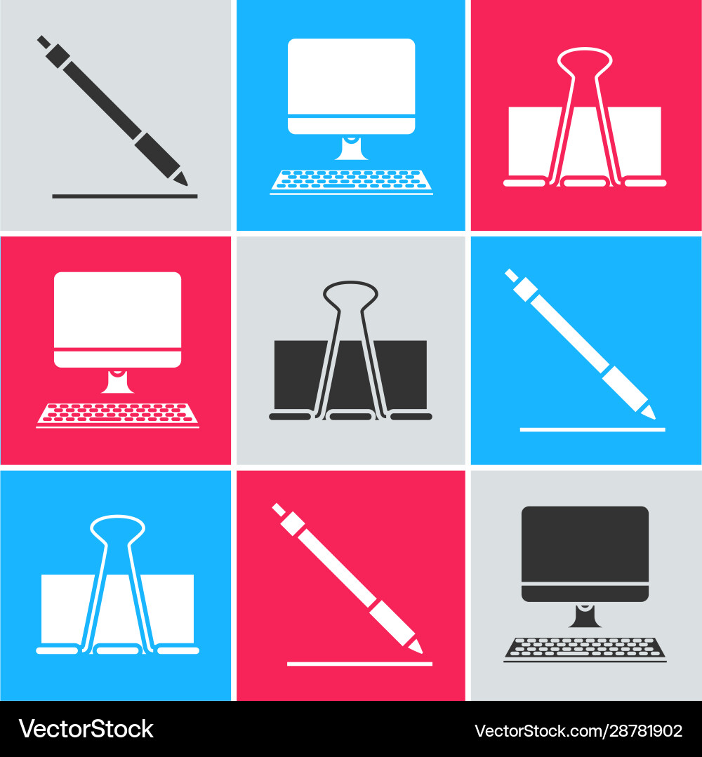 Set pen line computer monitor with keyboard Set pen line computer monitor with keyboard vector image