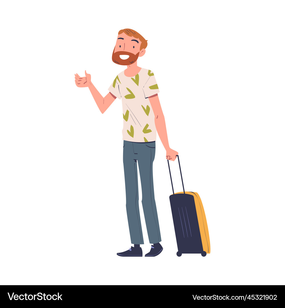 Smiling bearded man character with suitcase Smiling bearded man character with suitcase vector image