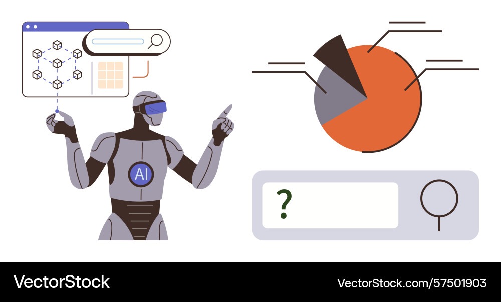 Artificial intelligence robot analyzing data Artificial intelligence robot analyzing data vector image