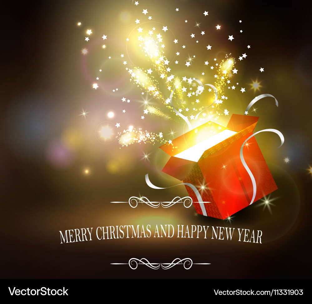 Christmas background with open red box vector image